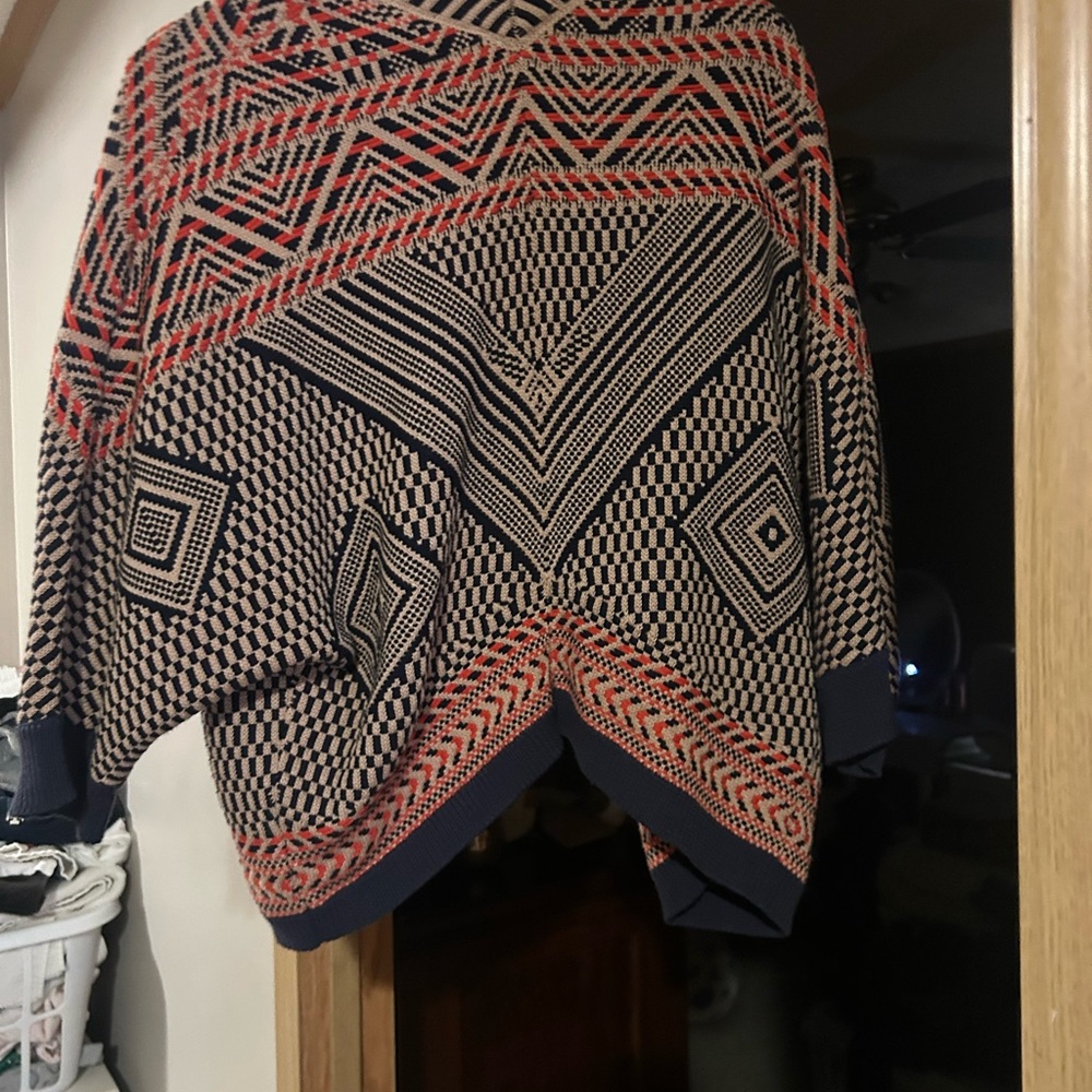Chic Geometric Cardigan - Black and Red